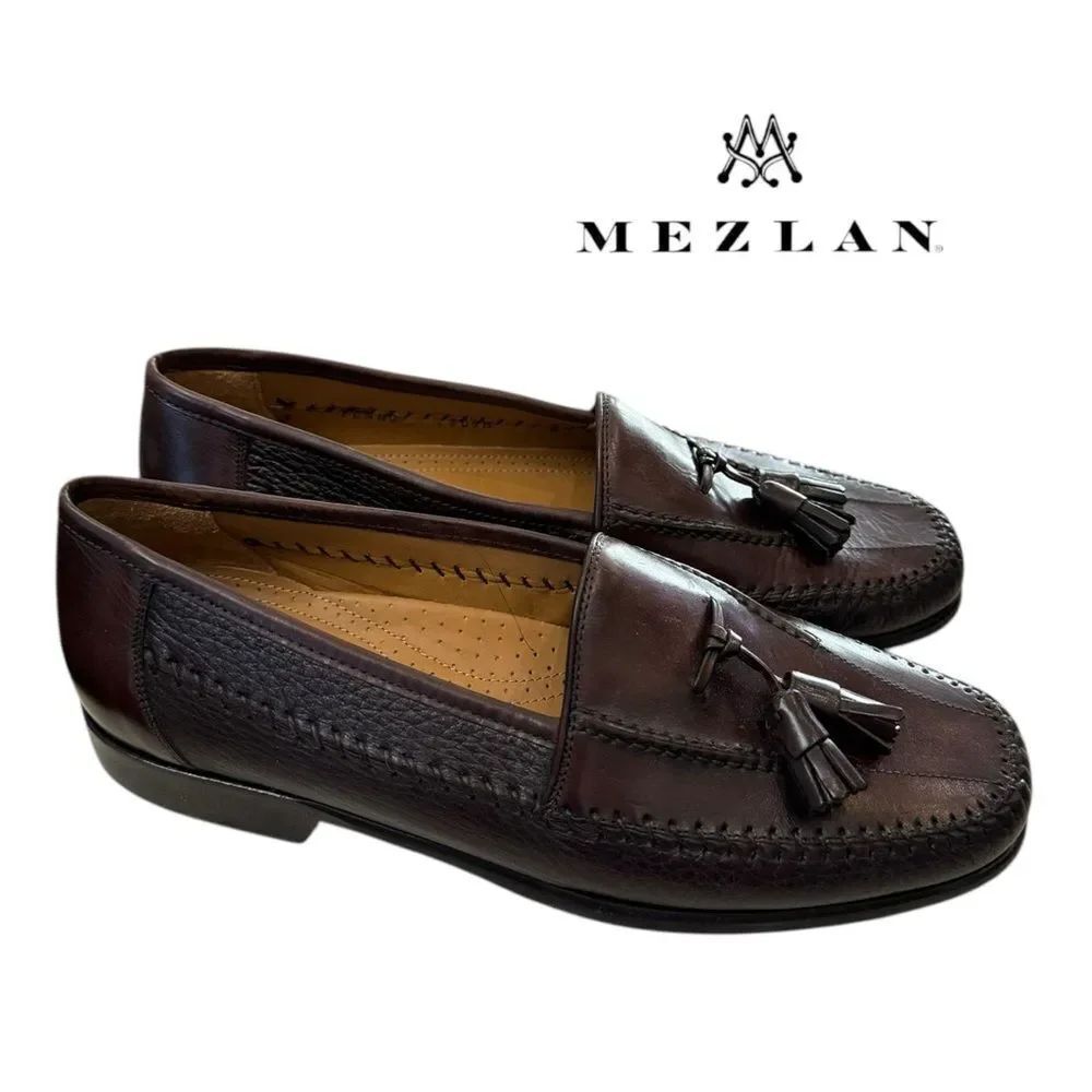 New Mezlan Teano Brown Leather Slip-on Tassel Dress Shoes Loafers 8